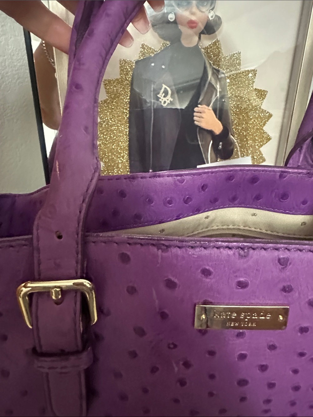 As-is Kate Spade Bristol Drive Purple Ostrich London Tote - Picture 7 of 15